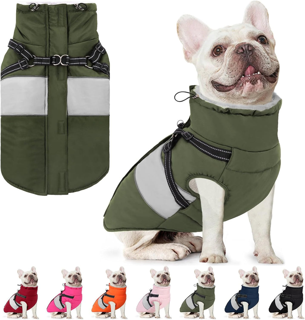 AOFITEE Dog Coat, Warm Dog Jacket with Harness Built in, Waterproof Coats for Small Dogs, Dogs Winter Coat Puffer Jacket with Zipper & Fleece Collar, Pet Snowsuit Sweater for Chihuahua Yorkshire, XS