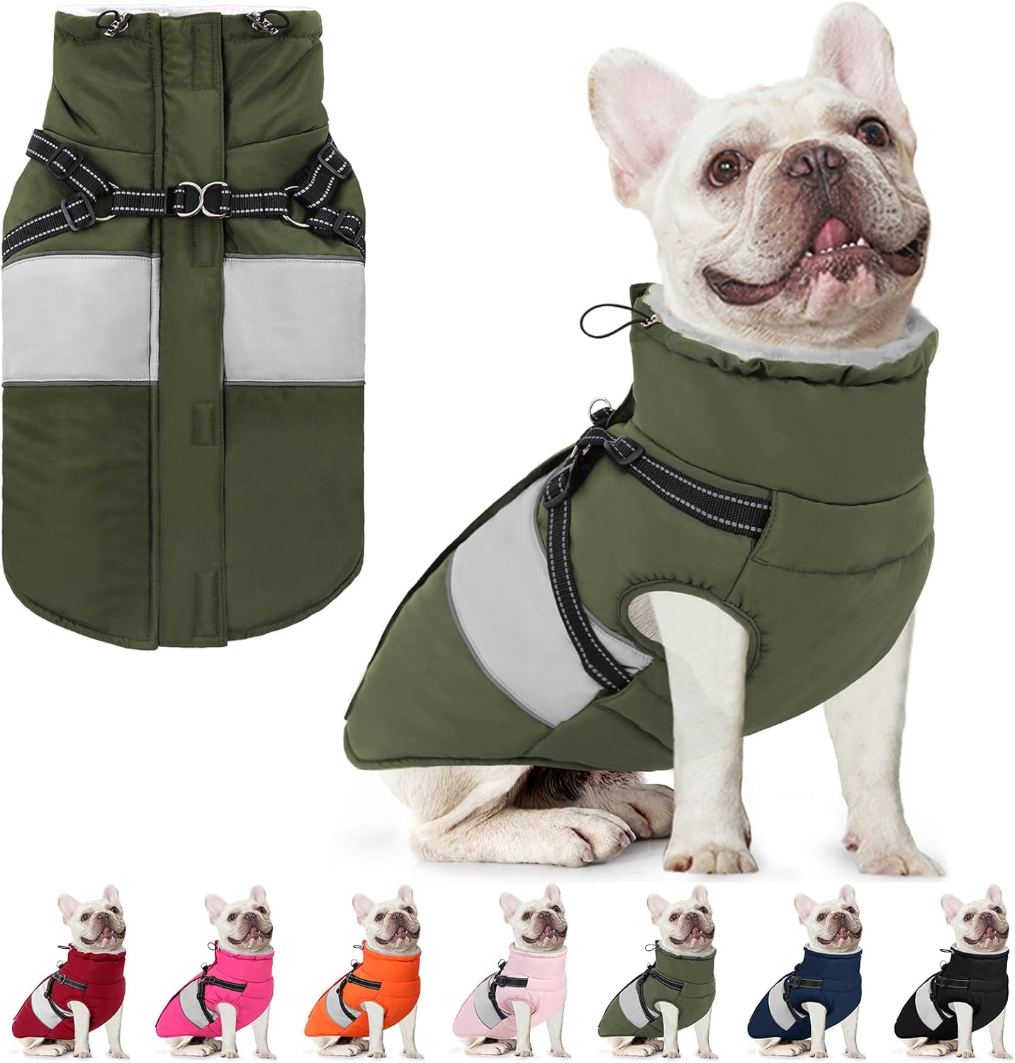 AOFITEE Dog Coat, Warm Dog Jacket with Harness Built in, Waterproof Coats for Small Dogs, Dogs Winter Coat Puffer Jacket with Zipper & Fleece Collar, Pet Snowsuit Sweater for Chihuahua Yorkshire, XS