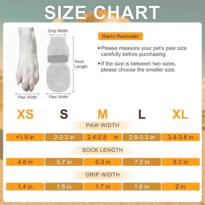 BEAUTYZOO Anti Slip Dog Socks to Prevent Licking Paws, Dog Shoes for Cold Pavement, Grip Socks for Dogs on Hardwood Floors, Dog Booties Alternative, Reflective&Washable Paw Protection for Senior Dogs