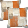 bassyil Orange Grey Abstract Art Painting Throw Pillow Covers Decorative Linen Pillow Cases Set of 2 Square Cushion Cover for Couch Sofa Bedroom Patio 18x18 Inch
