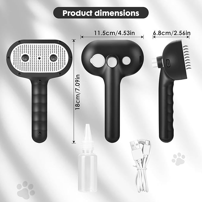 Cat Steam Brush for Grooming and Shedding for Long and Short Hair Pets Deshedding and Hair Removal tool for Dogs & Cats Self Cleaning 4 in 1 Massaging Pet Spray Spritz Defur Comb