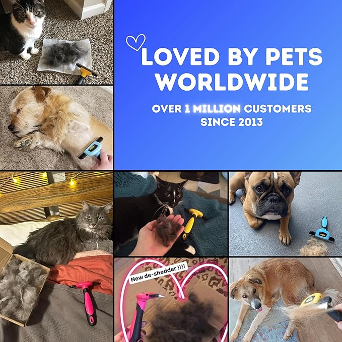 DakPets Deshedding Tool | Stainless Steel Grooming Brush for Shedding Fur Removal - Cats and Dogs