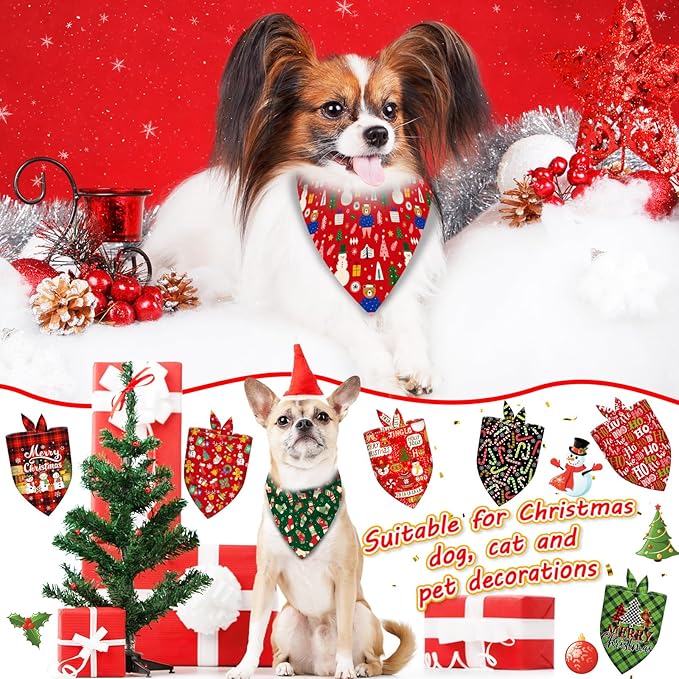 60 Pcs Christmas Dog Bandanas Bulk Adjustable Triangle Dog Scarves Bibs Xmas Puppy Bandanas Pet Neckerchief Washable Holiday Dog Bandana Christmas Party Small Medium Large Dog Pet Grooming
