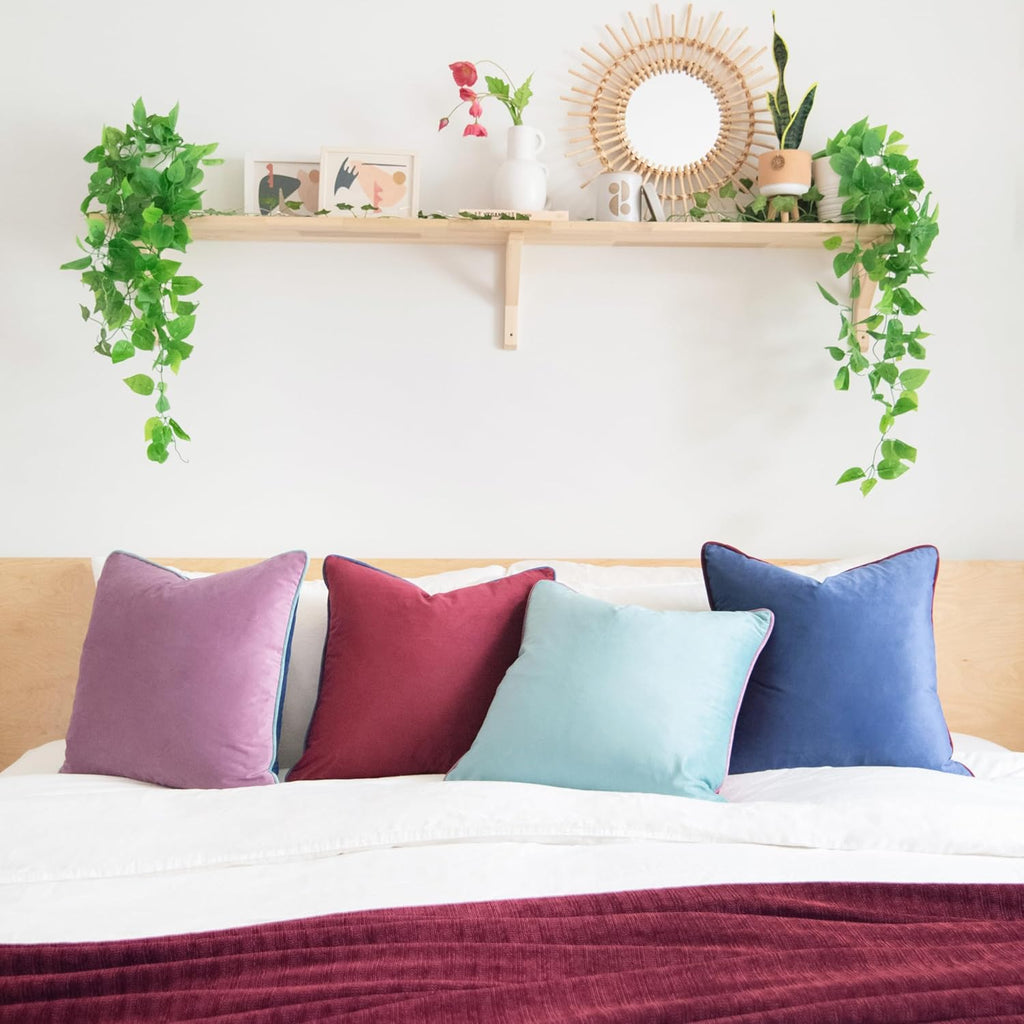 MONDAY MOOSE Decorative Throw Pillow Covers Cushion Cases, Set of 4 Soft Velvet Modern Double-Sided Designs, Mix and Match for Home Decor, Pillow Inserts Not Included (16x16 inch, Purple/Blue)