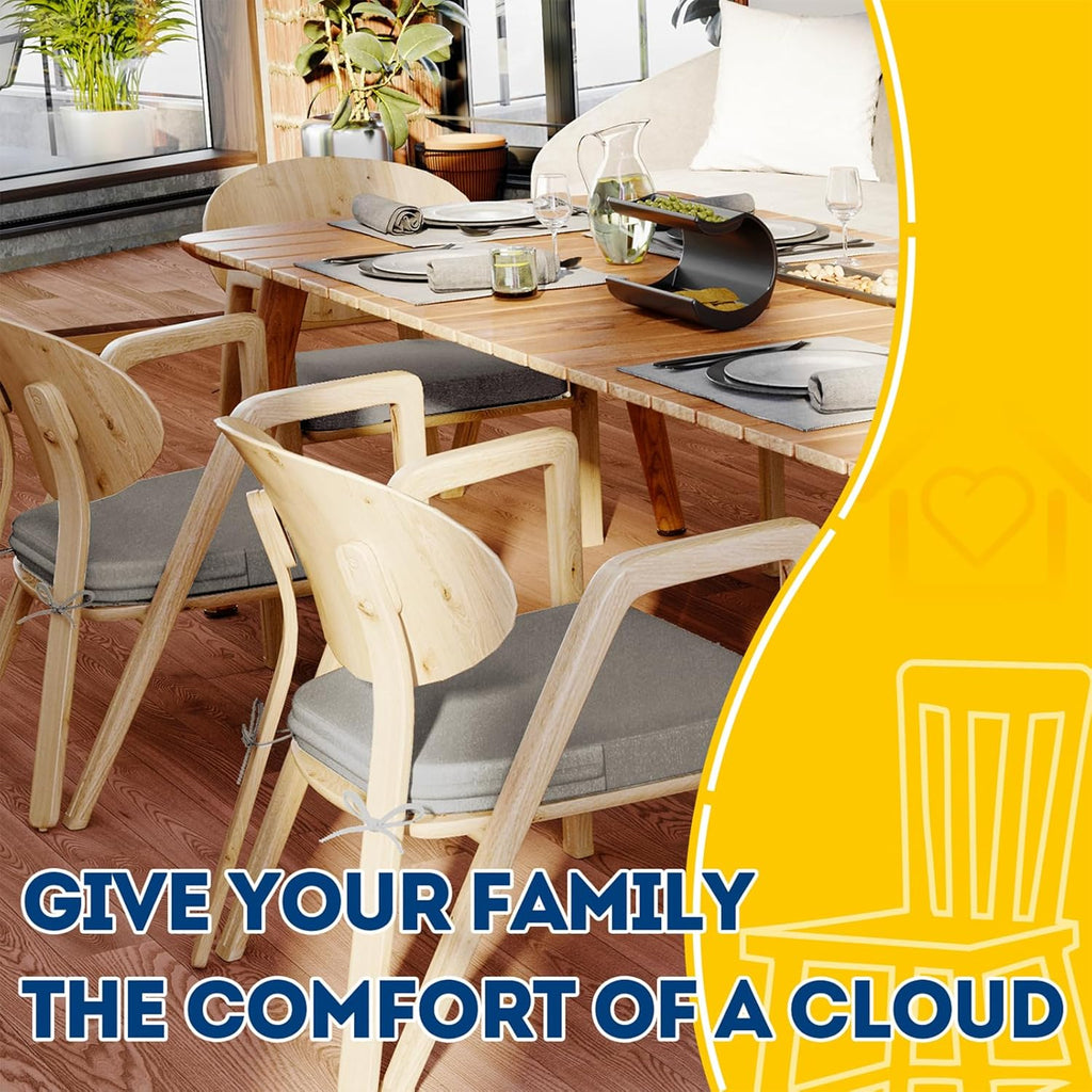 AAAAAcessories D-Shaped Chair Cushions, 2" Thick Dining Chair Pads with Ties and Removable, Machine-Washable Cover, 17" x 16", Khaki Gray