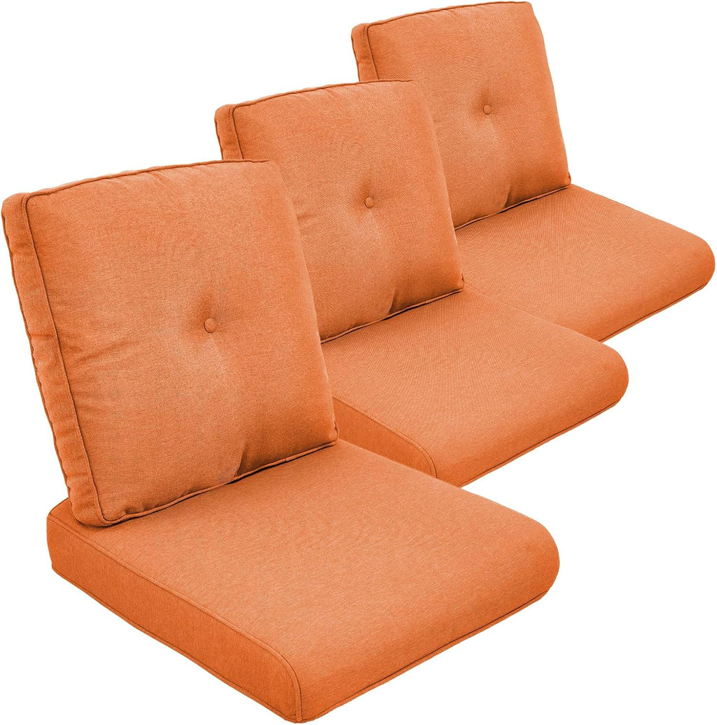 Outdoor Chair Cushion Set of 3, Waterproof Outdoor Seat Cushions 25x22, Patio Chair Cushions for Outdoor Furniture, Couch Cushion Replacement, Include 3 Back & 3 Seat Cushions, Button/Orange