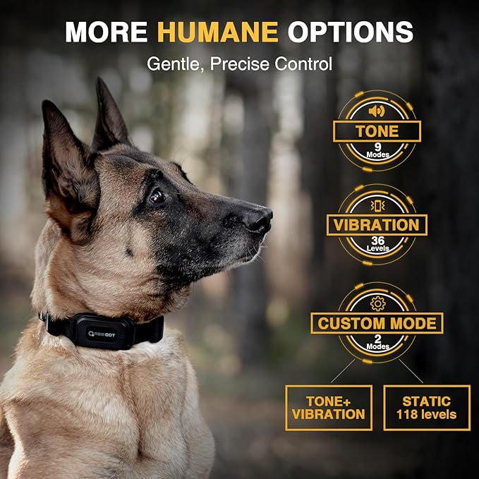 ABBIDOT Dog Shock Collar (5-130 lbs) - 4500 FT Dog Training Collar with Remote, IPX7 Waterproof with 6 Training Modes, Beep, Vibration, Safe Shock, Enhanced Night Light, Rechargeable Electric Collar