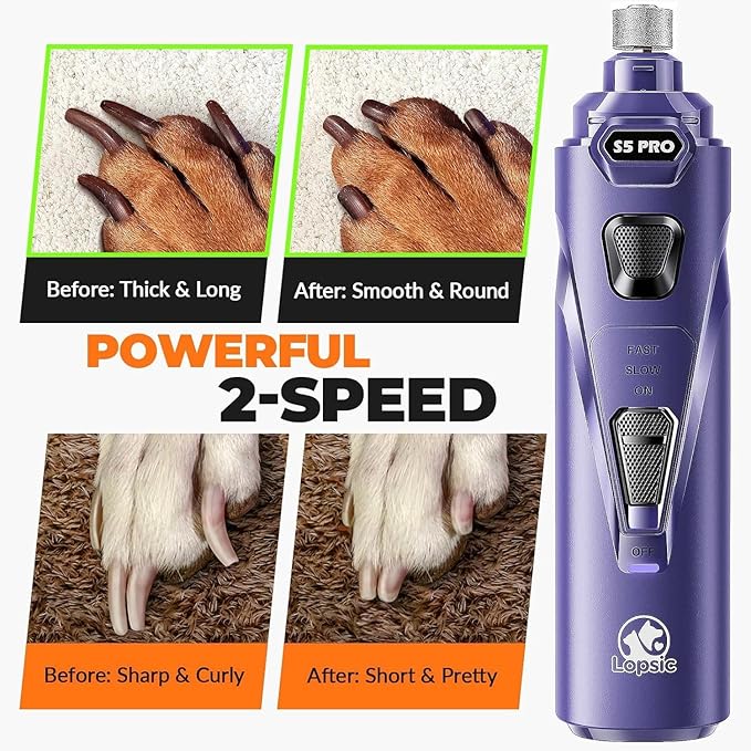 Dog Nail Grinder with 2 LED Lights Powerful 2 Speeds Super Quiet Dog Nail Trimmers with 3 Grinding Wheels Rechargeable Pet Dog Nail Clippers for Large Medium Puppy Dogs Nail File Cat Nail Clipper Blue