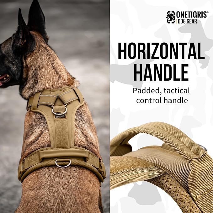 OneTigris Dog Harness, Soft Padding No Pull Dog Vest Harness, Durable High-Tensile Nylon, Adjustable Tactical Harness for Medium and Large Dogs with Reflective, 1 Handle, 3 D-Rings