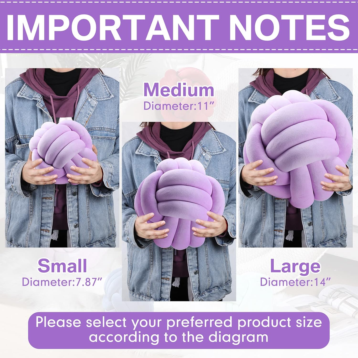 2 Pieces Knot Ball Pillows Round Plush Aesthetic Cushion Pillows Soft Stress Relieving Cute Decorative Knotted Pillows for Kids Bed Sofa Bedroom Decor (Light Purple, 10.6 Inches)