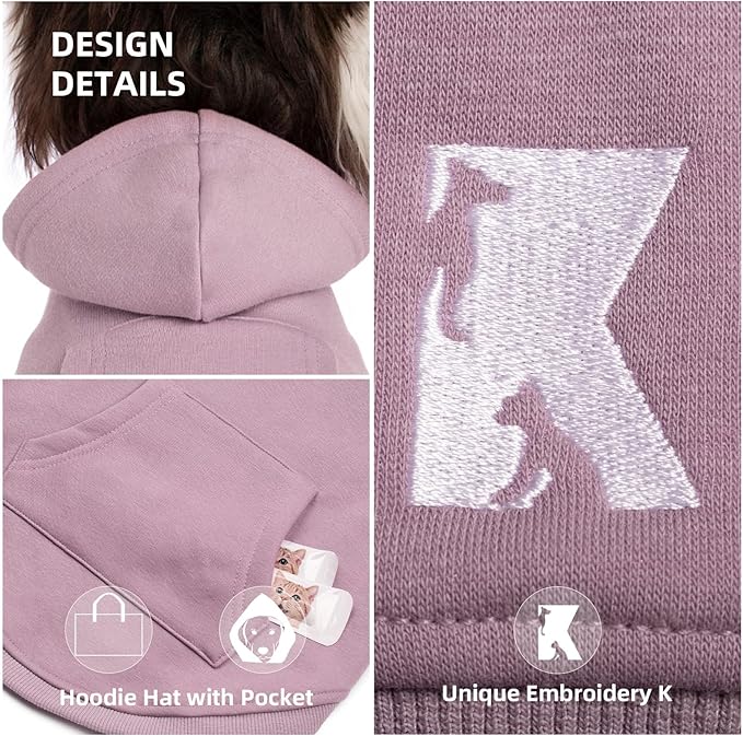 Koneseve Dog Hoodie & Cat Sweater, Warm Fleece Hooded Sweatshirt with Pocket for Small to Large Pets, Cozy Winter Outfit, Purple, S