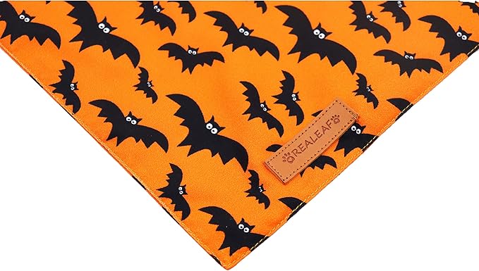 Realeaf Halloween Dog Bandana 2 Pack - Pumpkin Fall Scarf for Boys and Girls, Premium Durable Fabric, Orange Holiday Accessory for Small and Medium Dogs (Small)
