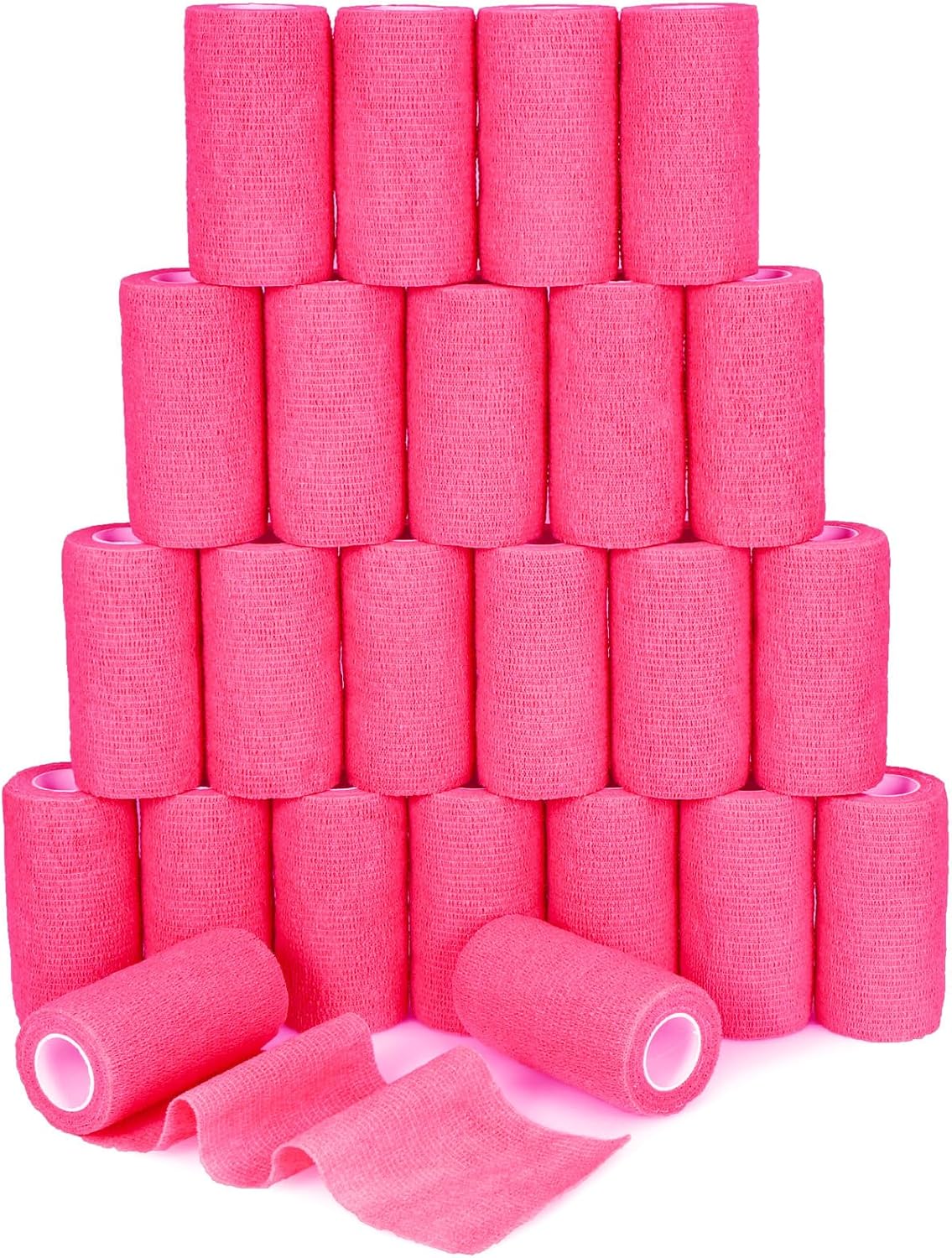 24 Pack Self Adhesive Bandage Wrap, 2” x 5 Yards Vet Wrap Cohesive Medical Tape Elastic Grip Tape Sports Tape Athletic for Ankle, Wrist Sprains, Pet (Pink, 4 Inch)