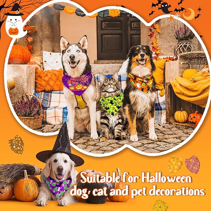 120Pcs Halloween Dog Bandanas Bulk Adjustable Dog Scarves Bibs Pumpkin Bat Ghost Puppy Bandanas Pet Neckerchief Washable Holiday Halloween Bandanas for Small Medium Large Dog Pet Grooming Accessories