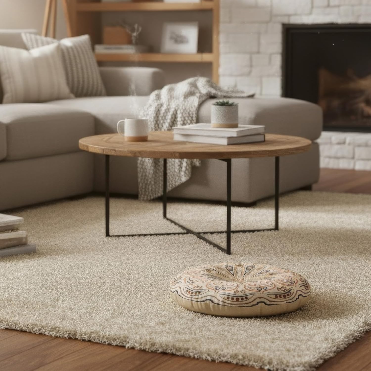 Mandala Round Floor Pillow - 16x16 inch Reversible Cotton Linen Meditation Cushion for Yoga, Balcony & Patio Decor (Floral Bloom)