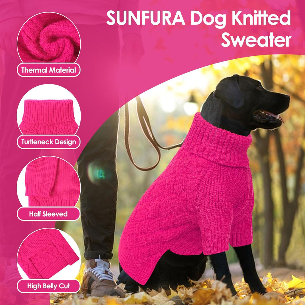 SUNFURA XS Dog Sweater, Small Dog Sweater Doggie Knitted Knitwear for Winter, Cat Pullover Christmas Sweatshirt for Yorkie Chihuahua, Warm Thick Turtleneck Clothes for Puppy, Hot Pink X-Small