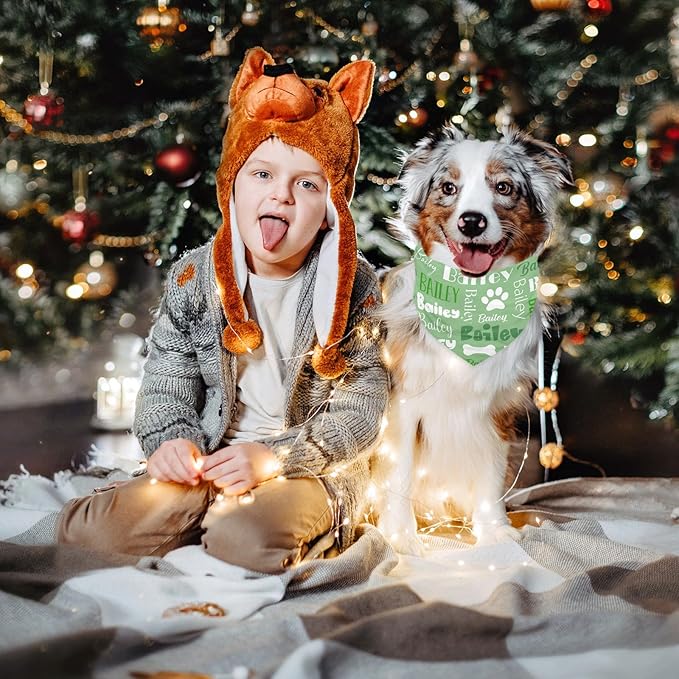 Personalized Dog Bandanas Custom Neckwear Name Button Anti-loosening Dog Scarf Triangle Bibs Kerchief Pet Costume Accessories for Small Medium Large Dogs Cats Pets Birthday-Green