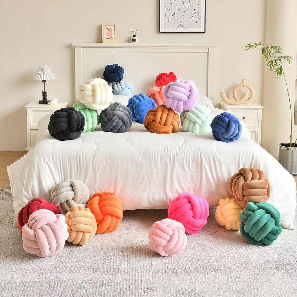 Decorative Throw Knot Pillow Ball for Home Chair Sofa Couch Bed Aesthetic Round Velvet Knotted Pillow Cushion (Coffee, 11 inches)