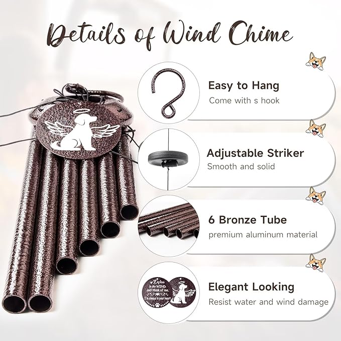 Memorial Gifts for Loss of Dog, 25 inch Pet Memorial Wind Chimes, Loss of Dog Sympathy Gift, Pets Remembrance Gift, Bereavement Gifts Dogs, in Memory of Dogs Wind Chimes for Outside Garden