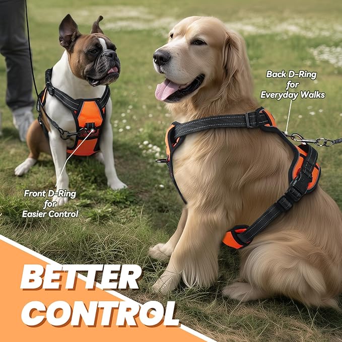 VIVAGLORY Dog Harness Easefit No Pull Dog Harness with Front Clip & Handle for Lifting Training, Adjustable Padded No-Pull Anti Pull Easy On for Puppy & Pet, XS, Orange