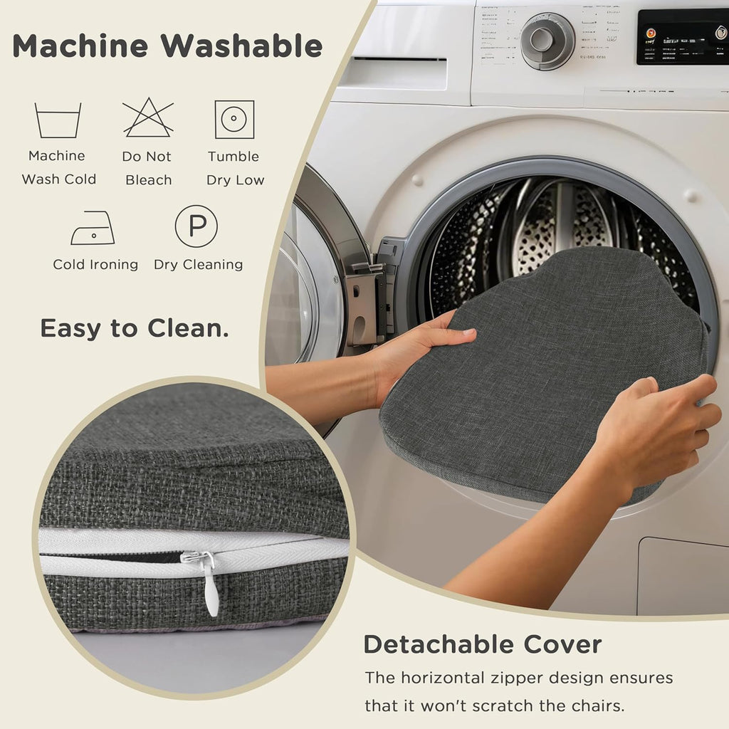 AddGrace Chair Cushions for Dining Chairs Set of 6 Windsor Kitchen Chair Cushions with Removable Textured Cover and Non Slip Bottom Indoor Chair Pads with Ties and Foam (16.5x15.5 Inches Darkgrey)