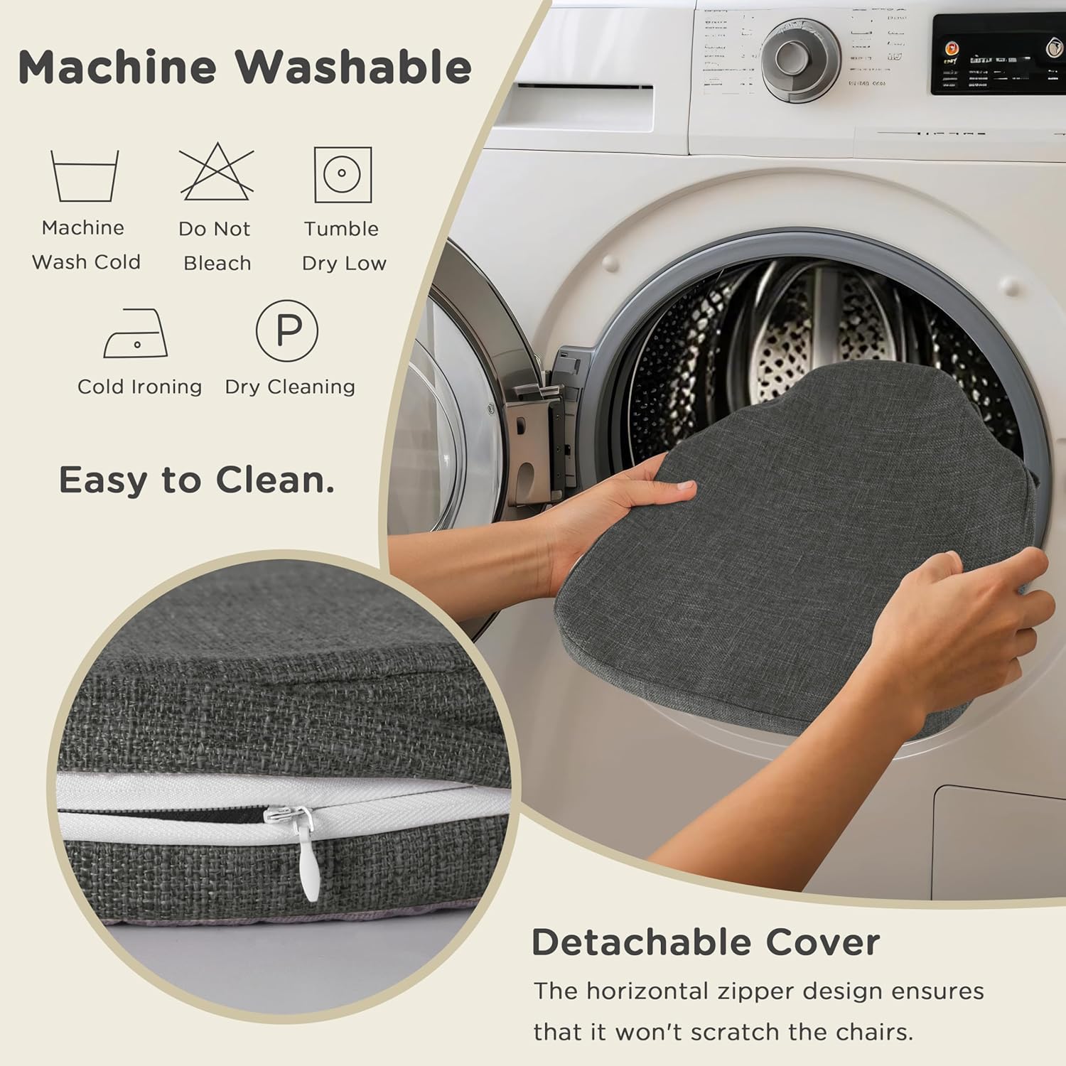 AddGrace Chair Cushions for Dining Chairs Set of 6 Windsor Kitchen Chair Cushions with Removable Textured Cover and Non Slip Bottom Indoor Chair Pads with Ties and Foam (16.5x15.5 Inches Darkgrey)