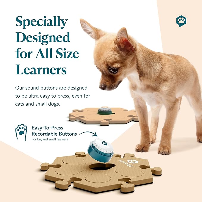 FluentPet Speak Up Get Started Kit with Clearer Upward-Facing Sound - 6 Recordable Buttons for Dogs & 3 Beige HexTiles | Dog & Cat Communication Buttons Set | with Batteries