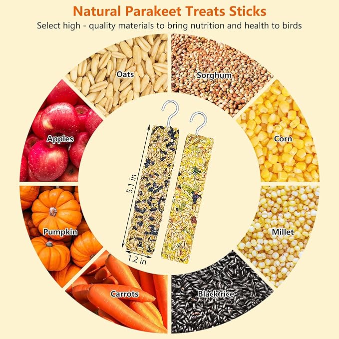 Fhiny 2 PCS Parakeet Treats Natural Cockatiel Food Grain & Vegetable Flavored Parrot Snack Sticks Bird Treats for Budgerigars Lovebirds Canaries Conurus Finches