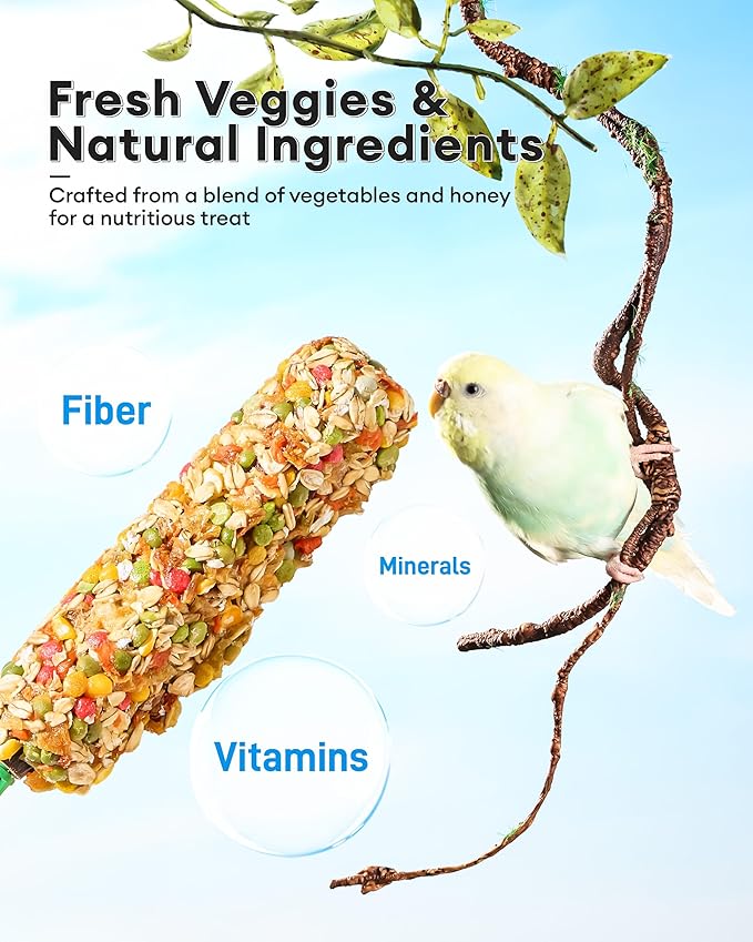 BUCATSTATE 3 Sticks Parakeet Treats Honey Treat Sticks, Natural Bird Treats Vegetable & Grains Flavor Cockatiel Treats, Pet Bird Treat Toy for Parrot Conure Budgie Lovebird