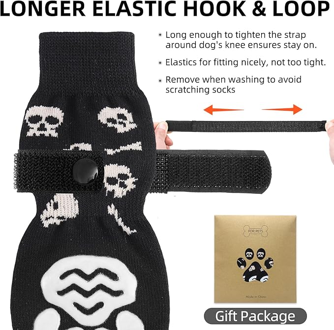 PUPTECK Anti Slip Dog Socks 2 Pairs with Double Grippers for Hardwood Floors, Shoes for Hot/Cold Pavement, Boots & Paws Protectors to Prevent Licking, Traction Booties for Senior Small Large Dogs