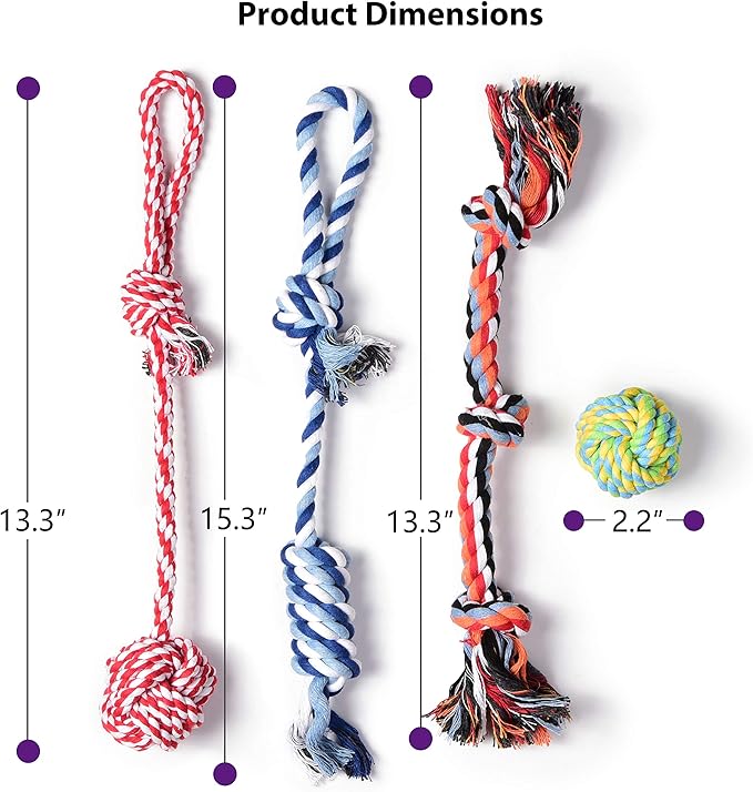Fida Dog Rope Toys 4 Pack, Puppy Teething Sturdy Cotton Chew Tug Ropes Indoor/Outdoor, Exercise Interactive Tug O'War Toys Set for Boredom Small-Meidum Dogs