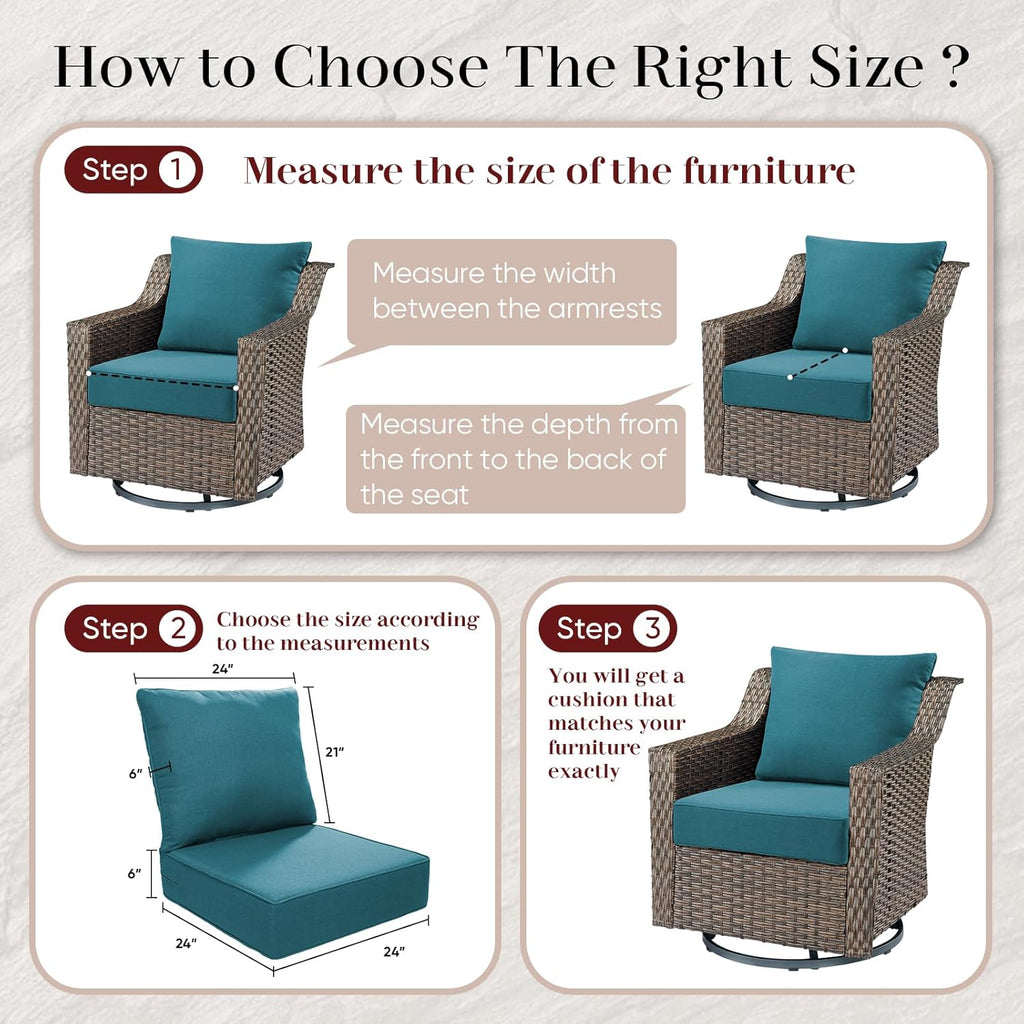 Outdoor Seat Cushion Set-24 x 24 x 6 Inch Outdoor Chair Cushions with Water Resistant & Removable Cover Outdoor Cushions for Patio Furniture Chair Sofa Couch-Peacock Blue