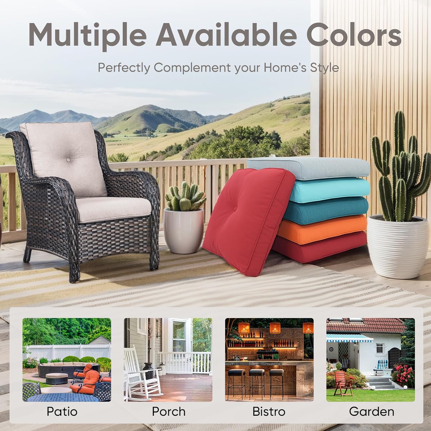 8-Piece Outdoor Patio Cushion Set - Fade & Water Resistant with Removable Olefin Cover, 22x24x4 Inch Memory Foam Cushions for Wicker Sectional Sofa – Beige/Buckle