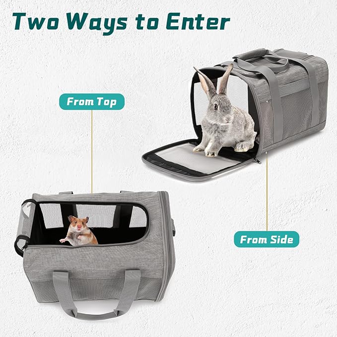 PINVNBY Small Pet Carrier, Guinea Pig Carrier, Bunny Carrier for Travel Camping Outdoor, Breathable Pet Portable Hand Bag for Hamster Bunny Guinea Pig（Gray）