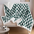 LOMAO Sherpa Throw Blanket Fleece Blanket with Checkered Pattern Soft Thick Blanket for Couch, Bed, Sofa Luxurious Warm and Cozy for All Seasons (Green, 51"x63")