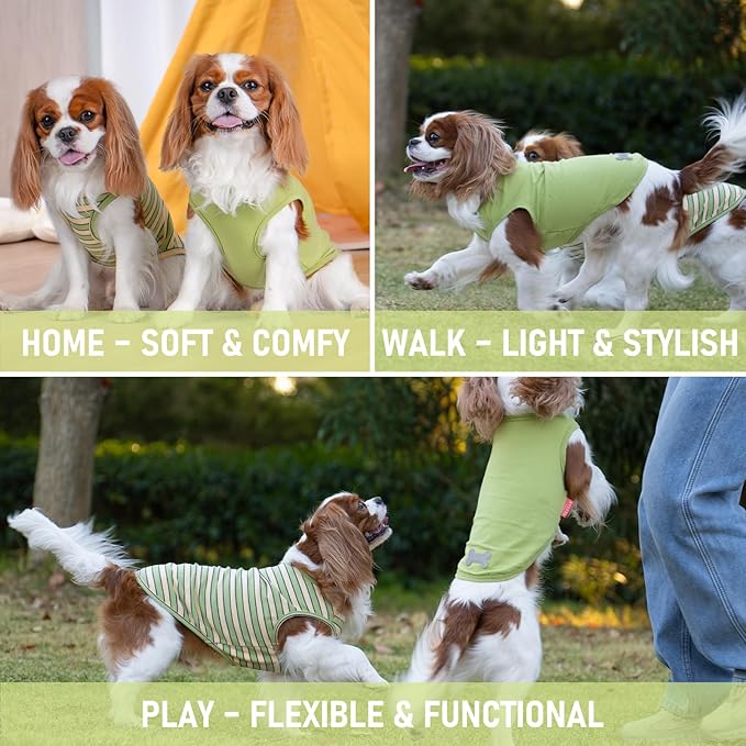 KYEESE 2Pack Dog Shirts Striped T Shirt for Medium Dogs Boy Lightweight Sleeveless Vest Cotton Tank Top Clothes, XX-Large,Green+Striped