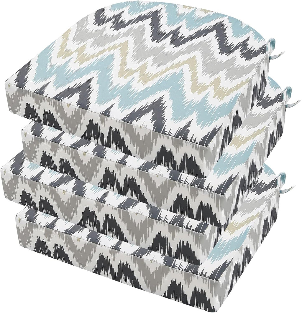 idee-home Outdoor Chair Cushions Set of 4, Thick 19" x 19" x 3" Outdoor Seat Cushions Patio Furniture Waterproof with Ties, Dining Pads