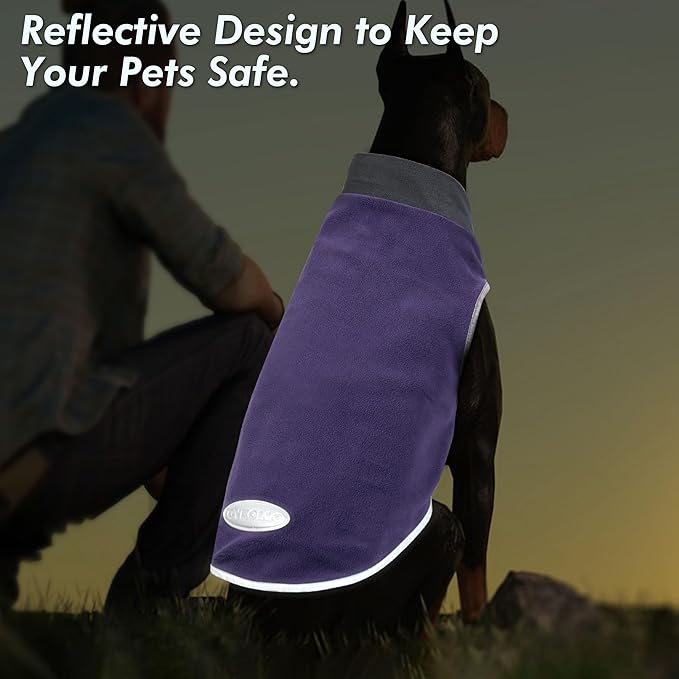 cyeollo 2 Pack Fleece Dog Sweater Pullover Dog Sweatshirt Reflective Lightweight Clothes for Small Dogs Girl Pet Apparel Purple, Grey, XL