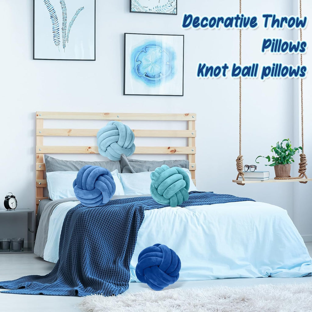 Yerliker 4 Pcs Knot Pillow Ball, 8.7 Inches Soft Home Decorative Round Throw Pillow Handmade Knotted Plush Accent Cushion Gifts for Nursery Decor Home Bed Sofa Bedroom Decoration