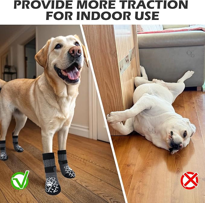 EXPAWLORER Dog Socks for Hot Pavement to Prevent Licking Paws, Non Slip Doggie Grippy Booties Shoes for Hardwood Floors, Boots & Paw Protectors for Small Medium Large Senior Dogs Twists Grey M