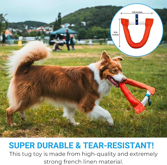 Bull Fit Horseshoe Dog Bite Tug Toy - Tug of War Dog Toy for 2 Dogs to Play - Made of Durable & Tear-Resistant French Linen - Safe, Wide & Comfortable Grip - Ideal for Medium to Large Breed Training