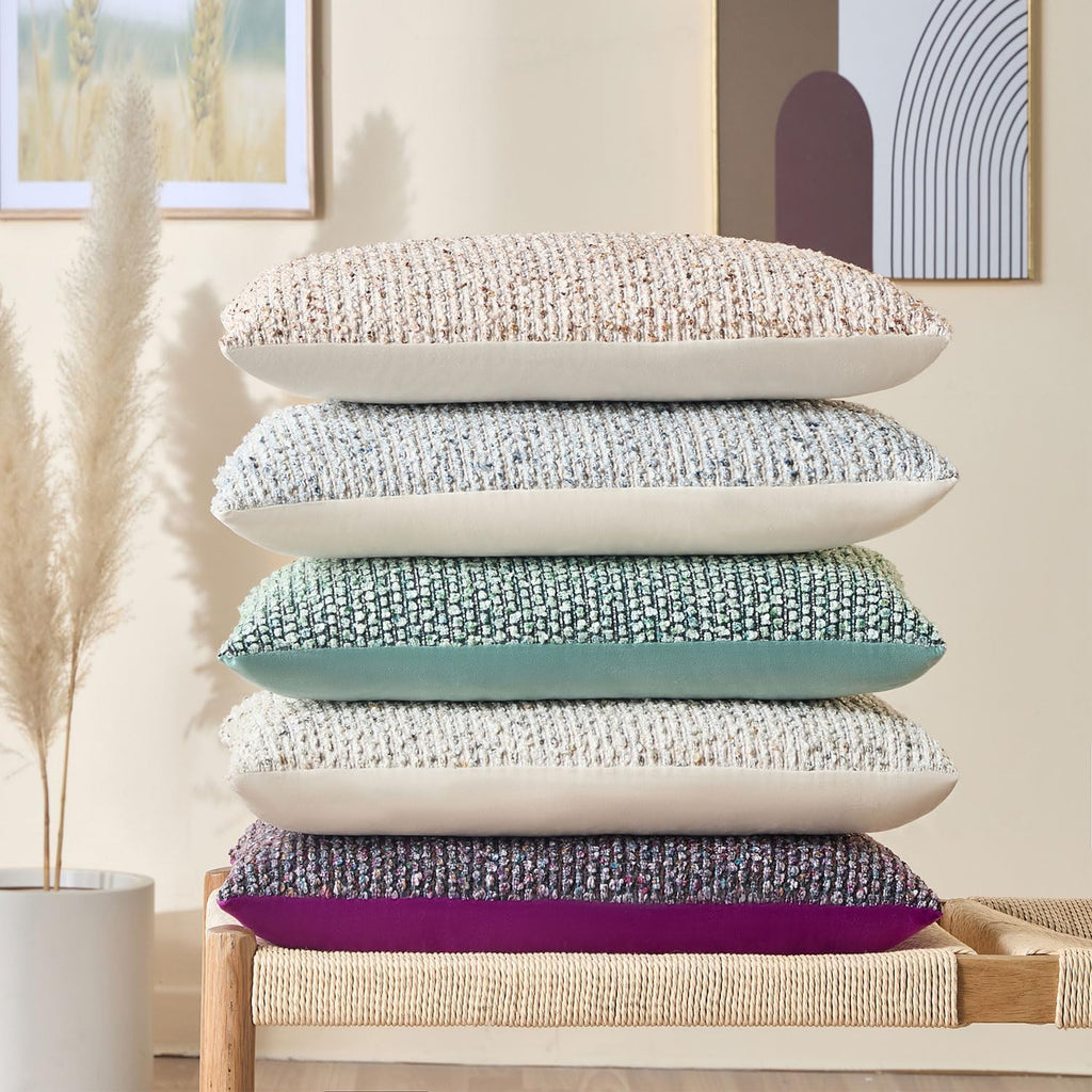 Decorative Couch Throw Pillow Covers 22x22 Blue Striped Soft Wool Pillow Covers Neutral Textured Boho Cushion Covers for Modern Farmhouse Sofa Bedroom Living Room Decor SY011-C22