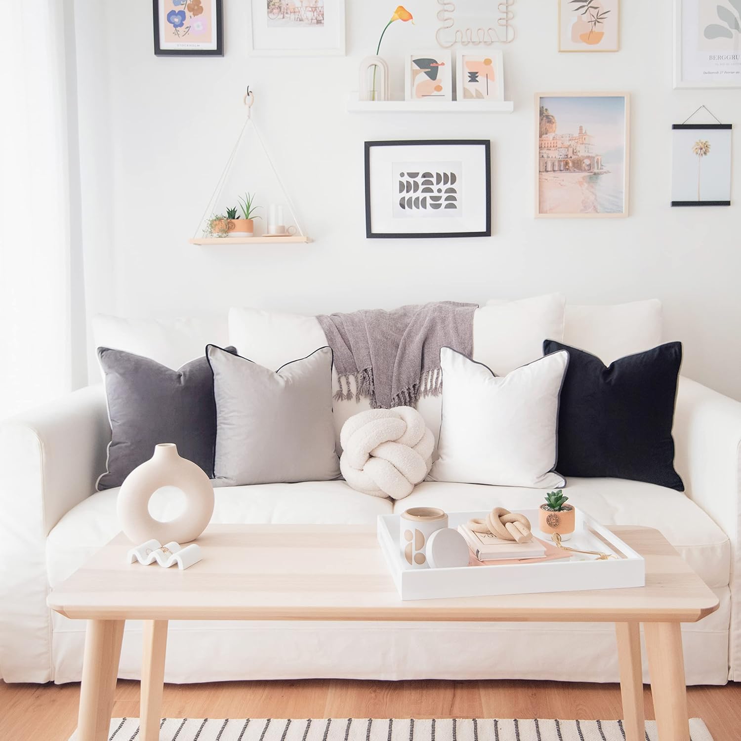 MONDAY MOOSE Decorative Throw Pillow Covers Cushion Cases, Set of 4 Soft Velvet Modern Double-Sided Designs, Mix and Match for Home Decor, Pillow Inserts Not Included (20x20 inch, Black/White)