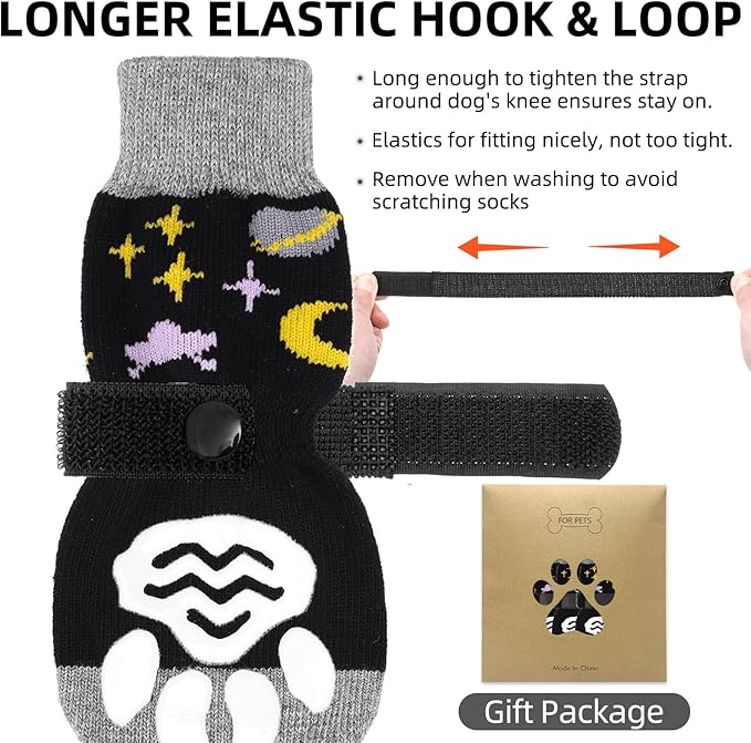 PUPTECK Anti Slip Dog Socks 2 Pairs with Double Grippers for Hardwood Floors, Shoes for Hot/Cold Pavement, Boots & Paws Protectors to Prevent Licking, Traction Booties for Senior Small Large Dogs