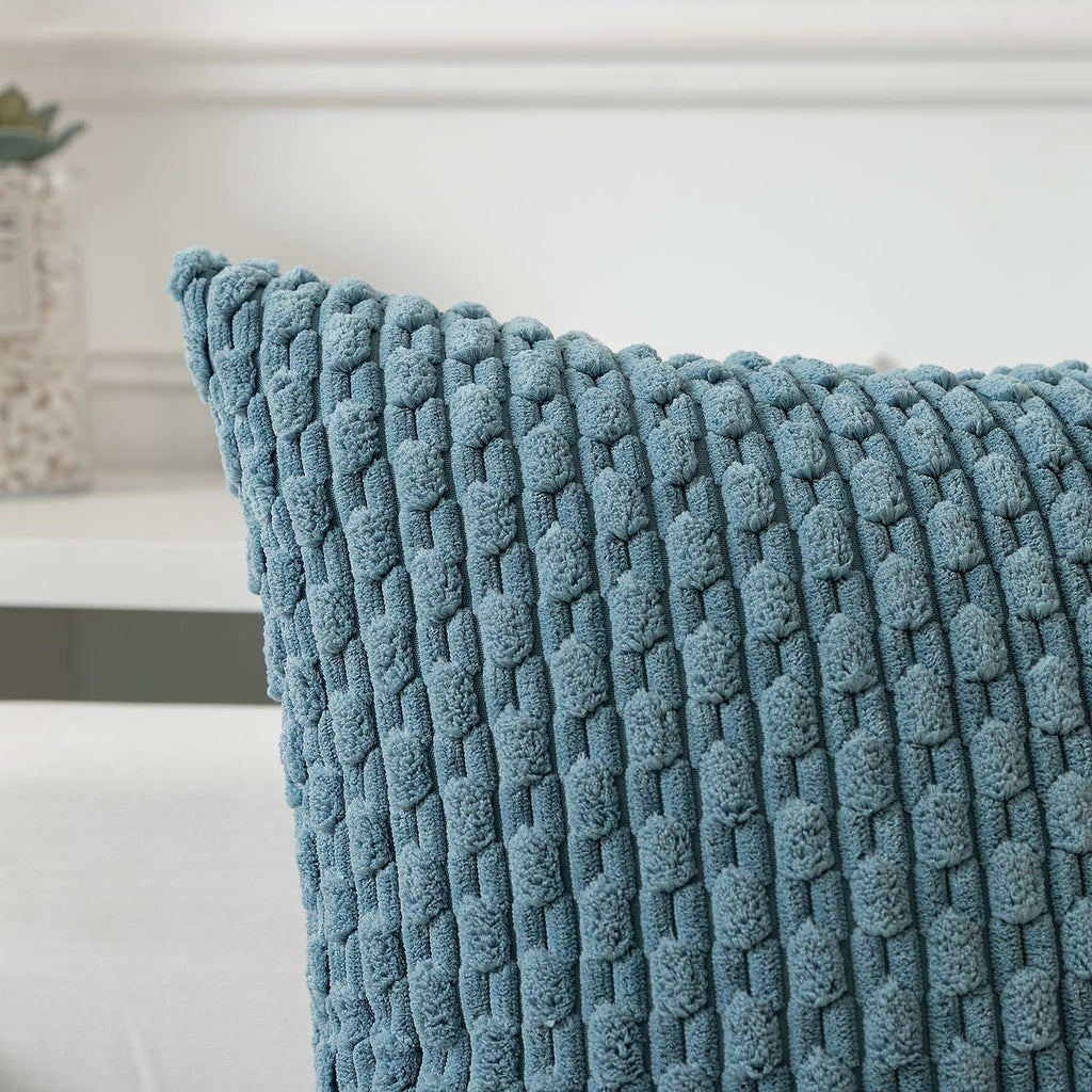 Kevin Textile 14x24 Inch Pillow Cover 1 Pack Boho Decorative Soft Striped Corduroy Lumbar Farmhouse Solid Color Accent Rectangle Cushion Case for Living Room Couch Sofa Bed, Blue Grey