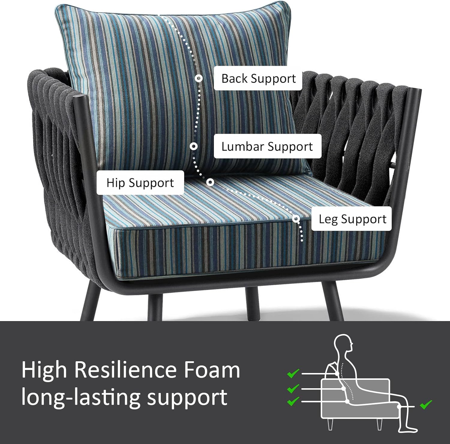 Sunbrella Outdoor Patio Chair Cushions Set, 24" x 24", Set of 2, Water-Repellent, Fade Resistant, Deep Seat Cushion for Backyard, Couch, Sofa and Patio Furniture, Troupe Dock