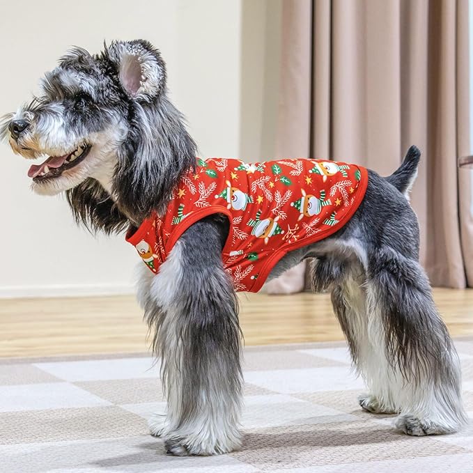 CuteBone Dog Christmas Shirts 2-Pack Soft Pet Clothes Breathable Summer Vest for Small Puppy and Stretchy Cat Apparel 2BX16M