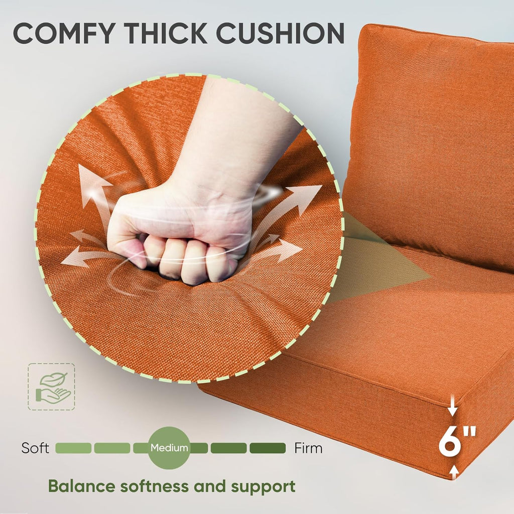 Outdoor Chair Cushions Set of 2, Waterproof 24x24 Patio Chair Cushion, 6" Thickened Seat Cushion for Outdoor Furniture, Couch Cushion Replacement, Include 2 Back & 2 Seat Cushions, Thick/Orange