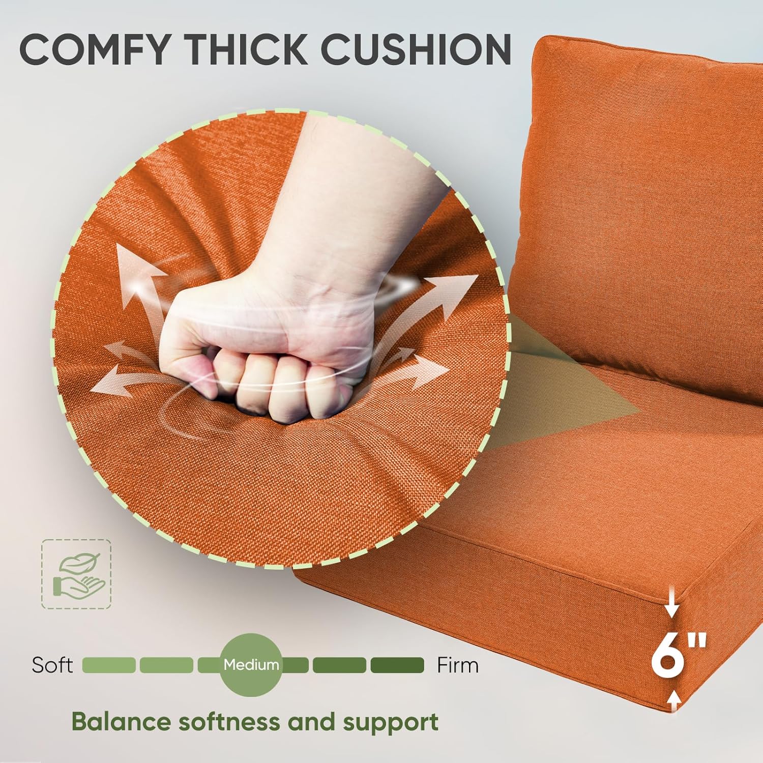 Outdoor Chair Cushions Set of 2, Waterproof 24x24 Patio Chair Cushion, 6" Thickened Seat Cushion for Outdoor Furniture, Couch Cushion Replacement, Include 2 Back & 2 Seat Cushions, Thick/Orange