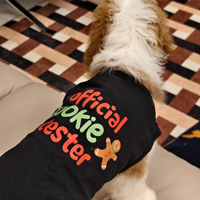 Fitwarm Official Cookie Tester Funny Dog Shirt, Christmas Dog Clothes for Small Dogs Boy Girl, Holiday Doggy Tshirt, Pet Outfit, Gingerbread, Black, Red, Green, XL